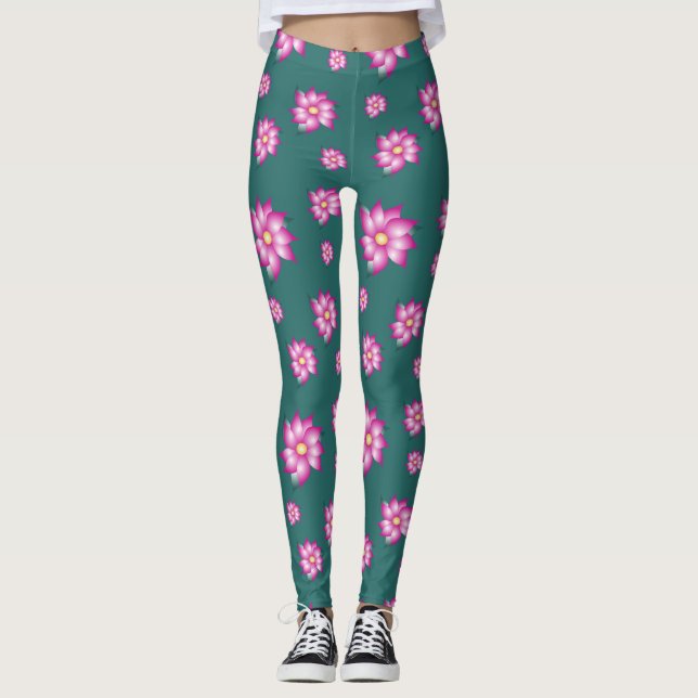 Leggings Turquesa Con Rosa Luminoso (Anverso)
