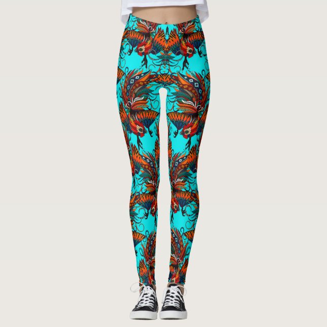 Leggings turquesa de tinta de gallo (Anverso)