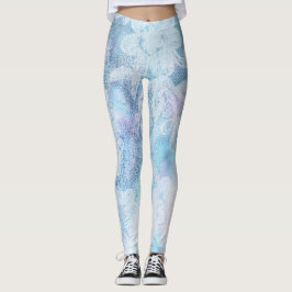 Leggings Turquesa del azul de la acuarela de la textura del