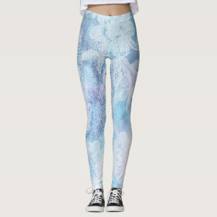 Leggings Turquesa del azul de la acuarela de la textura del