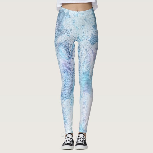 Leggings Turquesa del azul de la acuarela de la textura del (Anverso)
