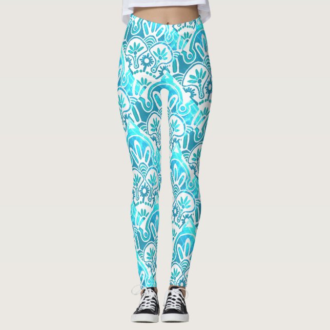 Leggings Turquesa geométrica y piernas verde azuladas (Anverso)