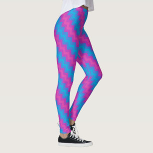 Leggings Turquesa Magenta Azul Brillante Chevrones Diagonal