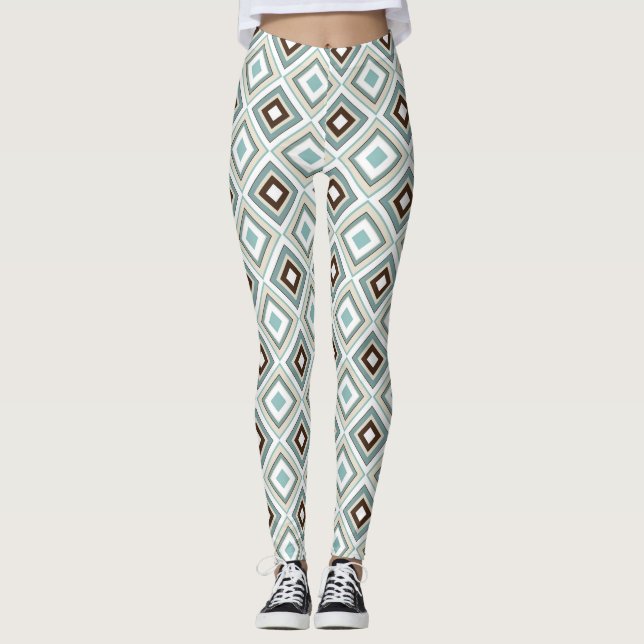 Leggings Turquesa marrón de diamantes retro (Anverso)
