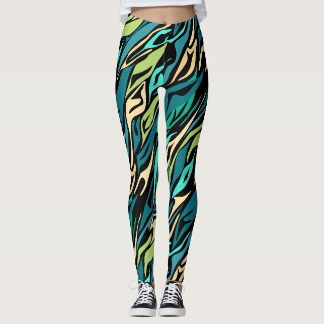 Leggings Turquesa negra abstracta (Anverso)