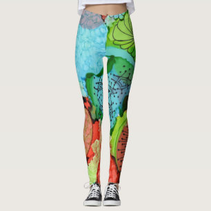 Leggings Turquesa/polainas abstractas anaranjadas