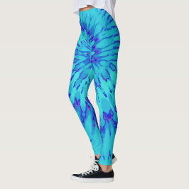 Leggings Turquesa y azul con tinte de espiral magenta