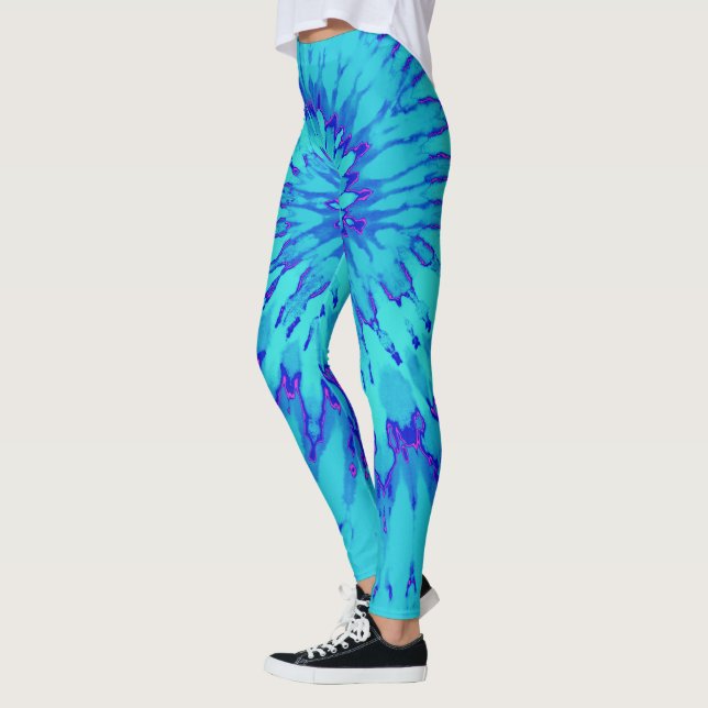 Leggings Turquesa y azul con tinte de espiral magenta (Izquierda)