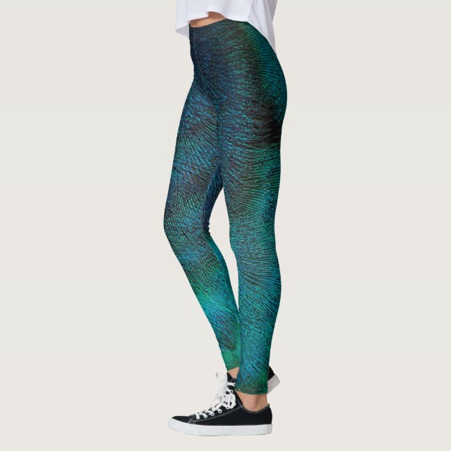 Leggings Turquesa y azul de la pluma del pavo real (Izquierda)