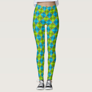 Leggings Turquesa y Lima con Cuadrados Dorados