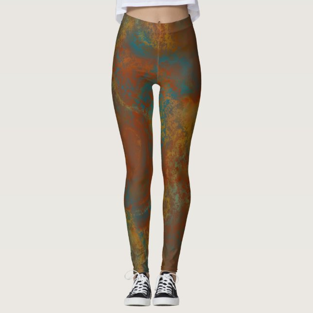 Leggings Turquesa y Óxido Abstracto (Anverso)