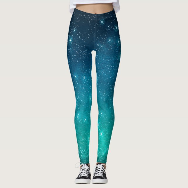 Leggings Turquoise and blue gradient starry celestial  (Anverso)