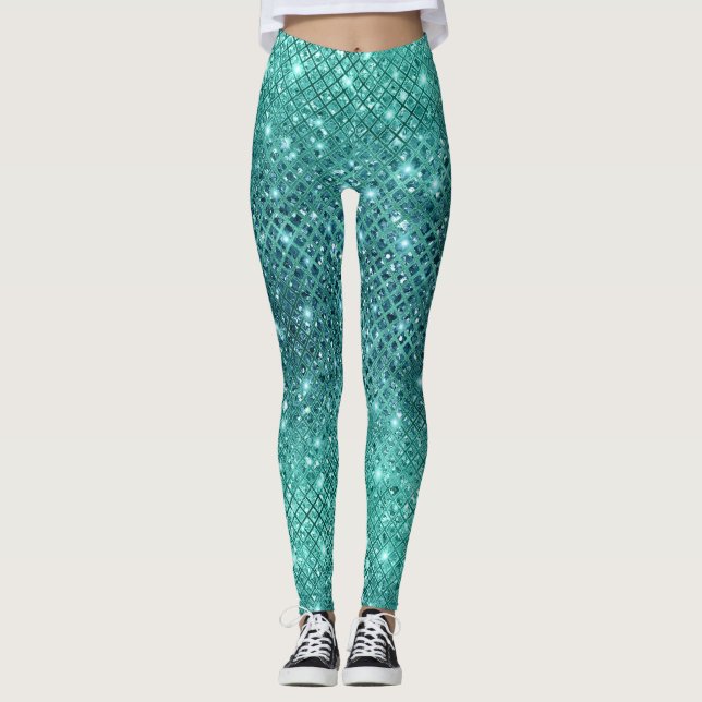 Leggings Turquoise Aqua Green Sparkle (Anverso)