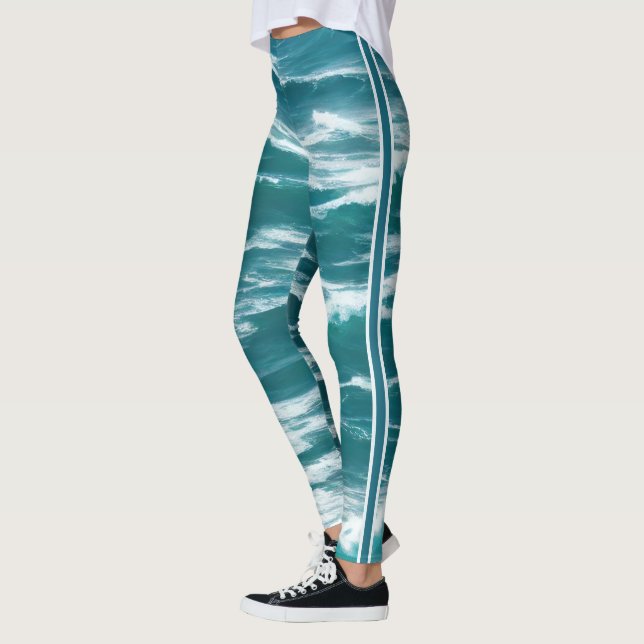 Leggings Turquoise Blue Rough Surf Breaking Ocean Waves (Izquierda)