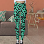 Leggings Turquoise Dark Grey Spots Pattern Safari Leopard<br><div class="desc">Transform your workouts with our stylish leopard print leggings,  showcasing striking dark grey spots on a vibrant turquoise background. Crafted from soft,  stretchy fabric,  it's ideal for yoga,  gym classes,  running,  or lounging. Make it uniquely yours by adding a personal image. Embrace your fierce side today!</div>