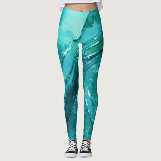 Leggings Turquoise palette Flowing Abstract