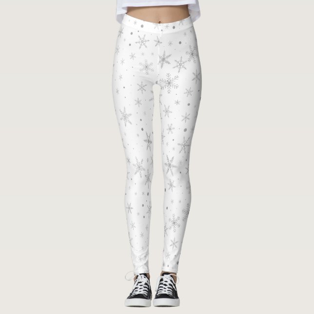 Leggings Twinkle Snowflake -Gris plateado y blanco- (Anverso)
