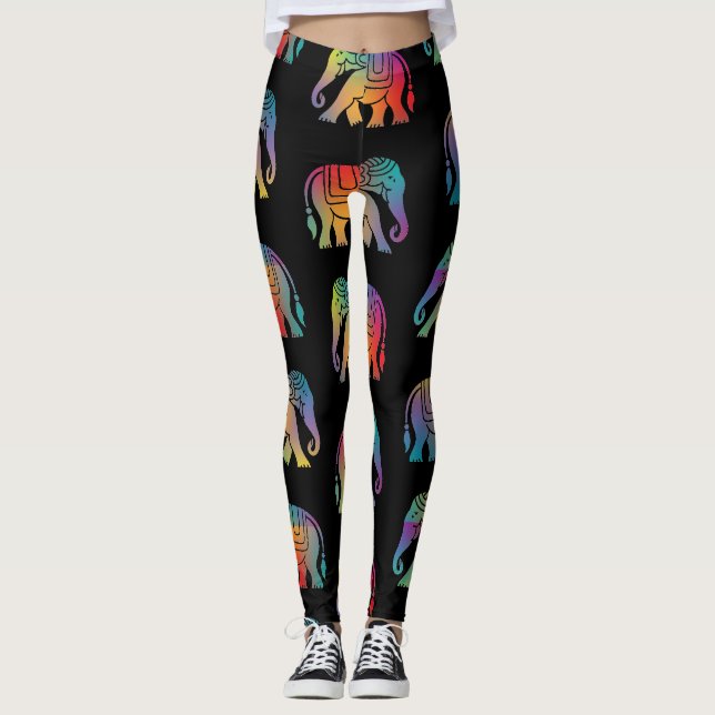 Leggings Un diseño de elefante al estilo retro (Anverso)