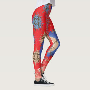 Leggings un diseño de fondo rojo con un círculo azul