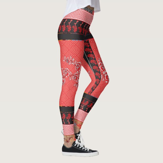 Leggings un diseño de papel pintado rojo y negro (Derecha)