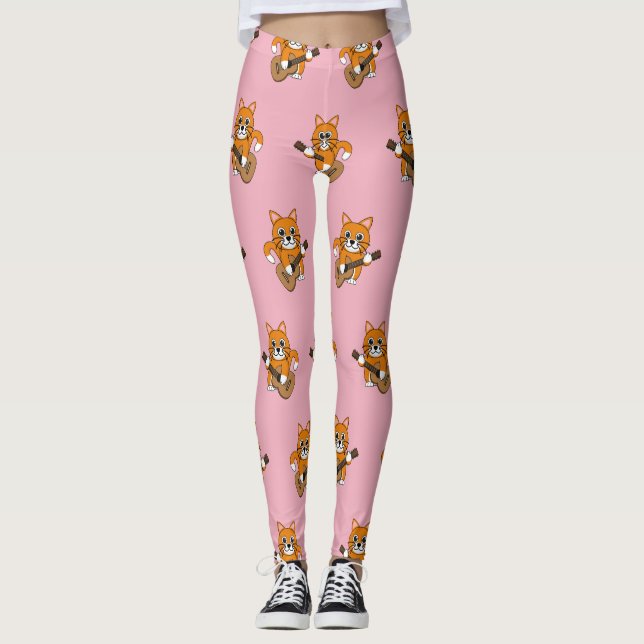 Leggings Un gato blanco Naranja lindo tocando Personalizado (Anverso)