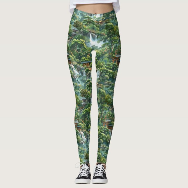 Leggings Un jardín japonés con cataratas serenas (Anverso)