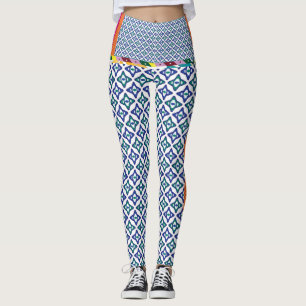 Leggings un patrón azul y verde con fondo blanco