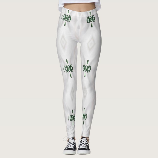 Leggings Un patrón de nieve blanca y cinta de Navidades (Anverso)