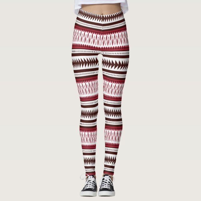 Leggings un patrón rayado rojo y blanco (Anverso)