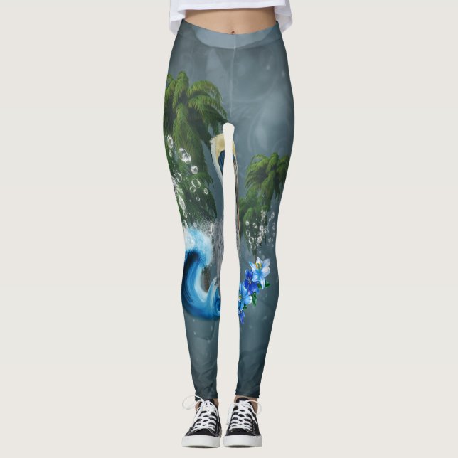 Leggings Un pelícano maravilloso con olas y palmeras (Anverso)