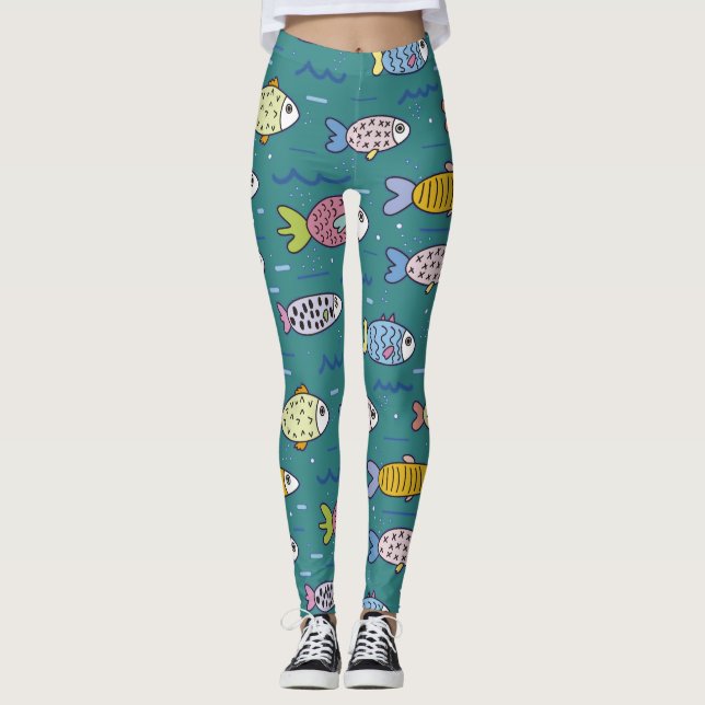 Leggings Un pez divertido nadando en aguas Verde azuladas c (Anverso)