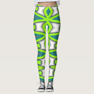 Leggings Un "Ratti_Creative_Arts" blanco y verde vibrante
