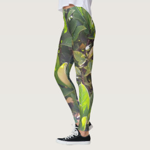 Leggings Un verde divertido deja a la naturaleza imprimiend