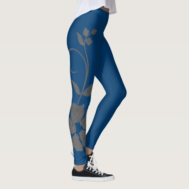 Leggings Una flor grande - Azul TARDIS con gris (Derecha)
