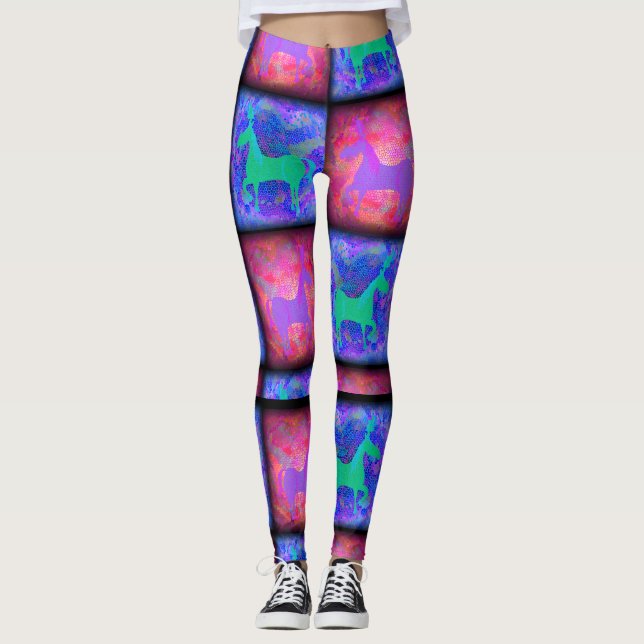 Leggings Unicornio azul y rosa verifica patrón de arte épic (Anverso)