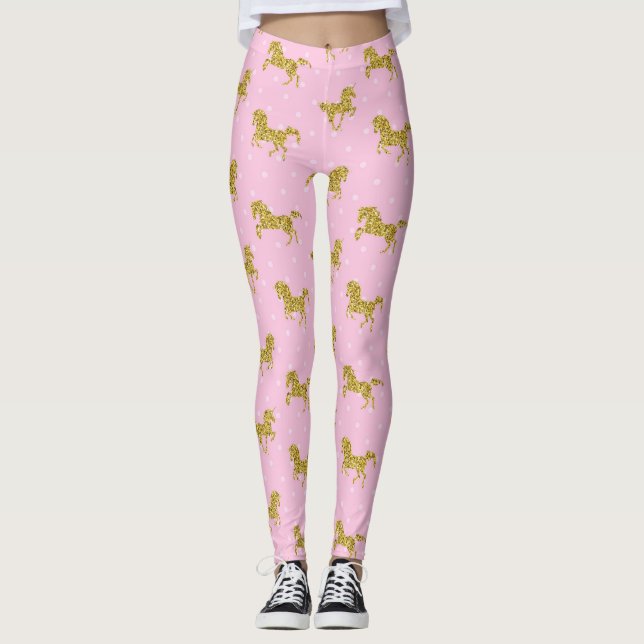 Leggings Unicornio, Purpurina rosa y dorado (Anverso)
