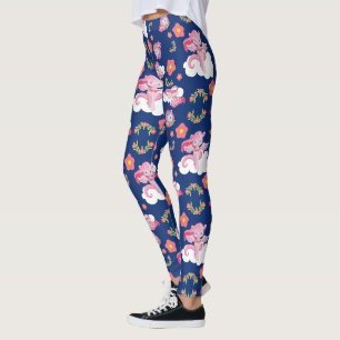 Leggings Unicornios rosados lindos y patrón floral