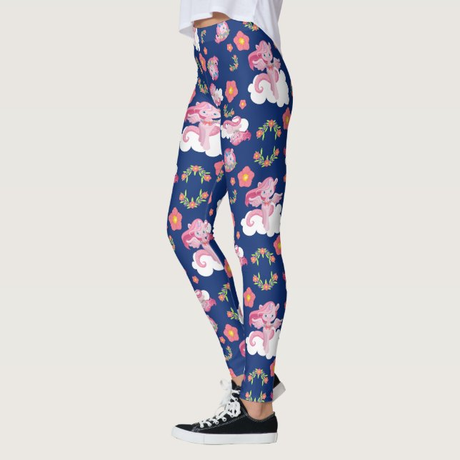 Leggings Unicornios rosados y patrones florales (Izquierda)