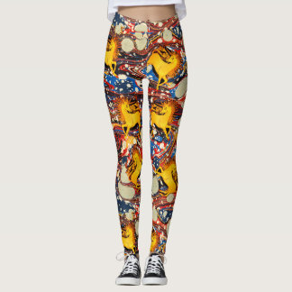 LEGGINGS UNICORNS DE ORO, EFECTOS MARCADOS DE AZUL ROJO, CÍ