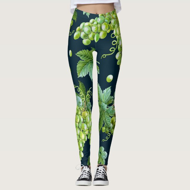 Leggings Uva verde: Patrón oscuro de acuarela (Anverso)