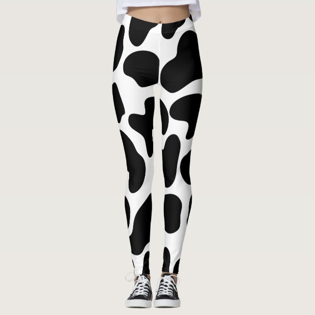 Leggings Vaca blanca y negra imprimen granja rústica (Anverso)