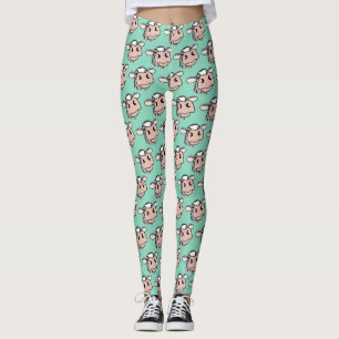 Leggings vaca de dibujos animados negro blanco rosa beso gr