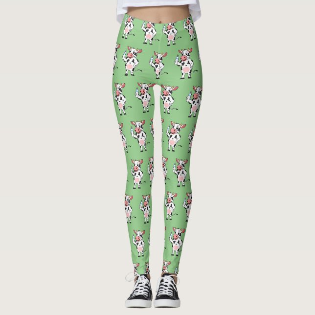 Leggings Vaca feliz con personalizado de biberón (Anverso)
