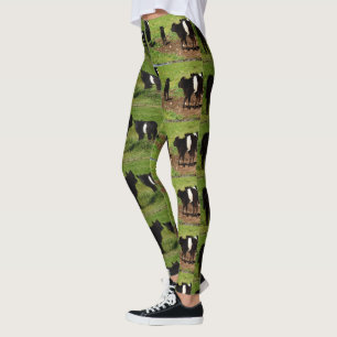 Leggings Vaca Galloway embridada blanca y negra lanuda,