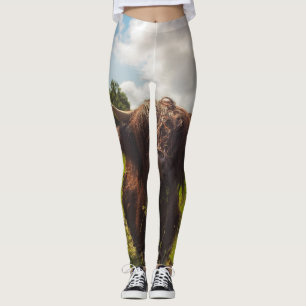 Leggings Vaca negra de tierras altas pastoreando verde luz 