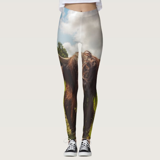 Leggings Vaca negra de tierras altas pastoreando verde luz  (Anverso)