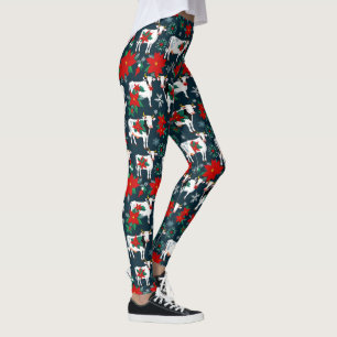 Leggings Vacas navidades con flores de Poinsettias Rojas