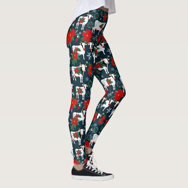 Leggings Vacas navidades con flores de Poinsettias Rojas (Derecha)
