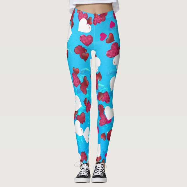 Leggings Valentine Romántico Barrido Corazones Aqua Océano  (Anverso)