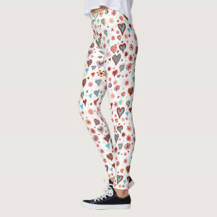 Leggings Valentines Hearts Pattern Blue Pink Red
